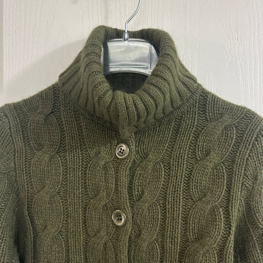 Vintage J. Crew Women Green Cable Cardigan Cashmere Wool Blend Size Small - Picture 4 of 7